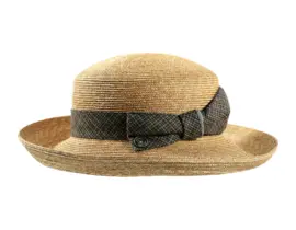 Sommerlicher Damen Aufschlaghut aus Naturstroh mit Seidenhutband