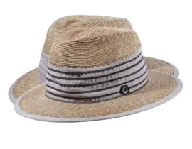 Faltbarer Fedora Strohhut aus Stroh und Leinen mit Leinenband