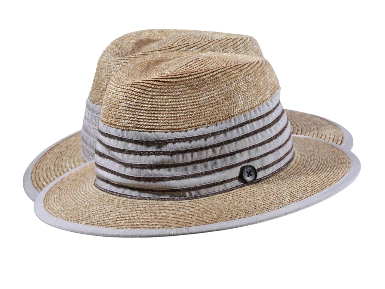 Faltbarer Fedora Strohhut aus Stroh und Leinen mit Leinenband