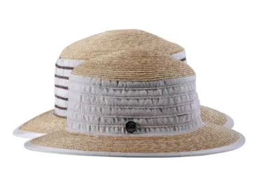 Damen Sommerhut aus Stroh und Leinen mit Leinenbändern und breiter Krempe