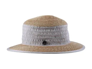 Damen Sommerhut aus Stroh und Leinen mit Leinenbändern und breiter Krempe