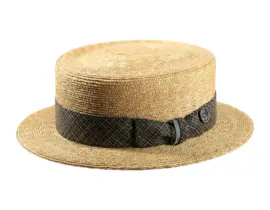 Sommerhut Canotier aus Weizenstroh mit Seidenband und Risa-Knopf