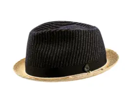 Playerhut marine aus Stroh, Seide & Wolle mit Rebsband