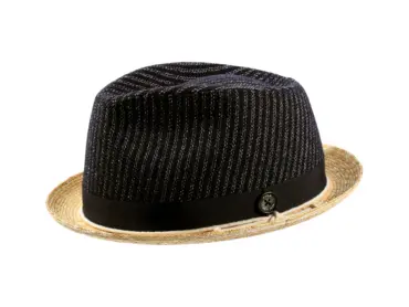 Playerhut marine aus Stroh, Seide & Wolle mit Rebsband