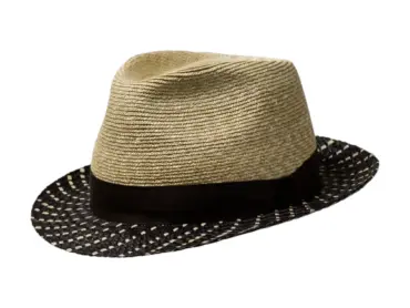 Edler Trilbyhut aus Stroh und Panama mit zweifarbigem Rand und schwarzem Hutband