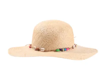 Mädchen-Sommerhut aus Raffia mit Muscheln und bunten Perlen, Naturton