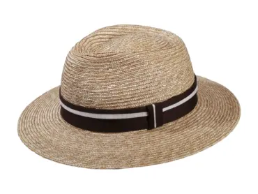 Strohhut Freiamt Rüstenschwiler mit braunem Hutband und weißem Streifen