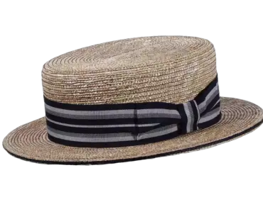 Canotier Strohhut mit flacher Krone und gestreiftem Band