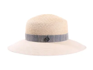 Damen Cloche-Hut aus 100% Hanf mit breitem Leinenhutband in Ciel