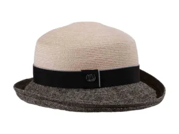 Rollbarer Damenhut aus Hanf und Seide mit Rebsband und 1919-Knopf