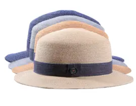 Damenhut Cloche Hanf soft mit Gimpe in Vanille, Nougat, Marineblau, Silber mit Jeans-Hutband