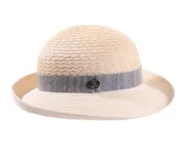 Sommerhut aus Hanf mit Aufschlagkrempe und Leinenband in Ciel