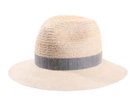 Hanfhut Fedora natur mit cielfarbenem Leinenband