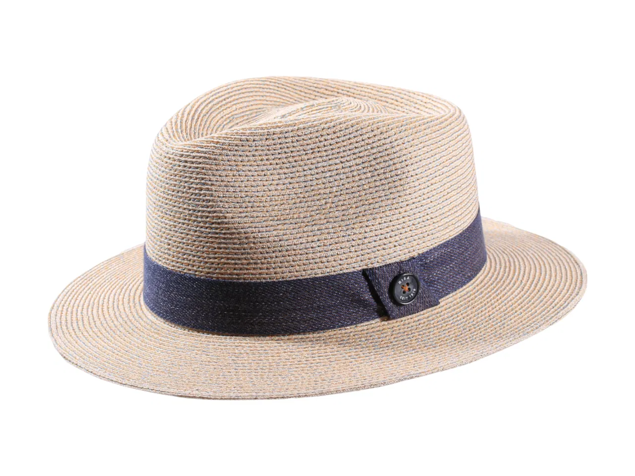 Fedora Sommerhut aus Hanf mit blauem Baumwollband in Naturtönen