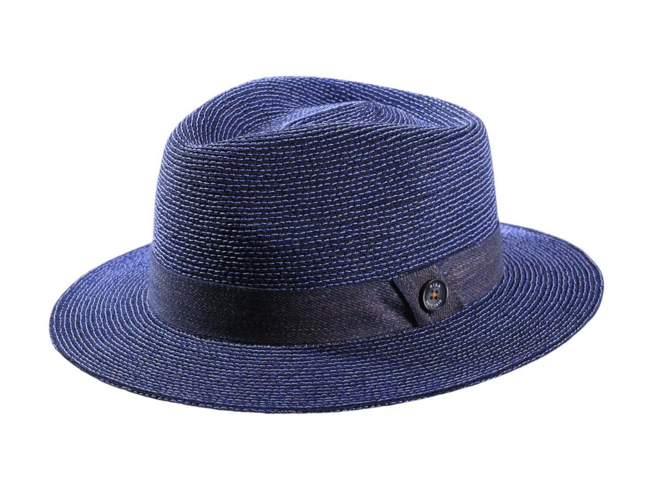 Fedora Sommerhut aus Hanf mit blauem Baumwollband in Naturtönen