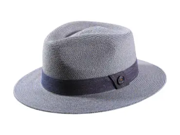 Fedora Sommerhut aus Hanf mit blauem Baumwollband in Naturtönen