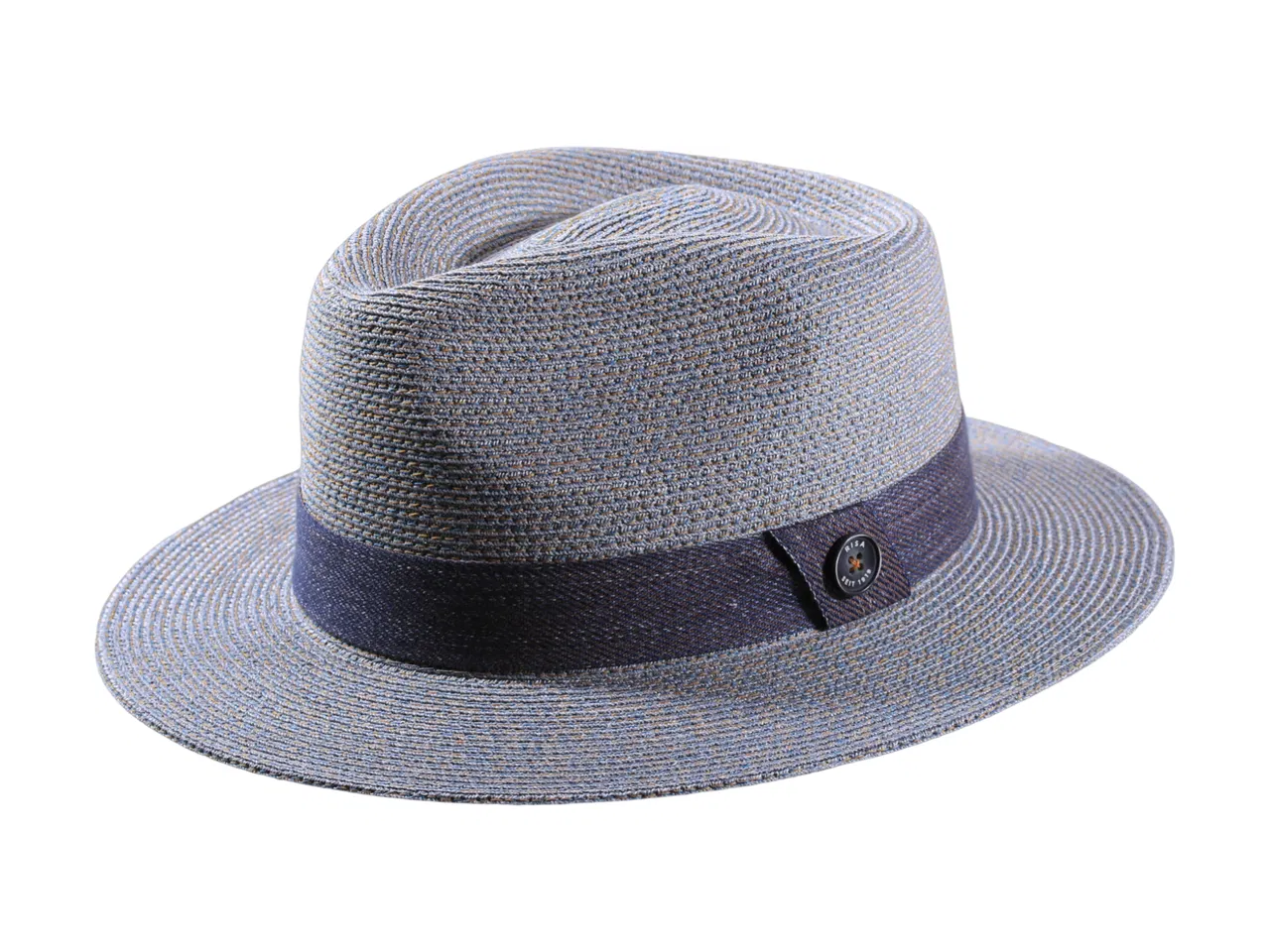 Fedora Sommerhut aus Hanf mit blauem Baumwollband in Naturtönen