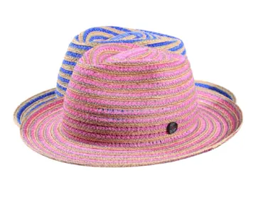 Fedora Strohhut Fancy Hemp aus Hanf-Raffia in Pink oder Blau