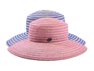 Damen Sommerhut Cloche aus Hanf mit breiter Krempe in Pink und Blau