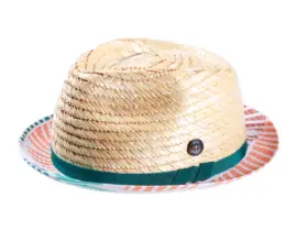 Player-Hut aus Stroh mit buntem Baumwollrand und Risa-Knopf