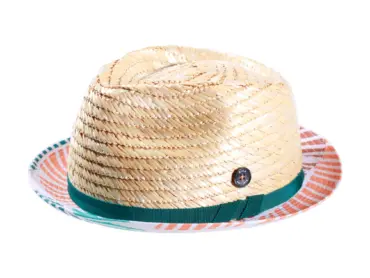 Player-Hut aus Stroh mit buntem Baumwollrand und Risa-Knopf