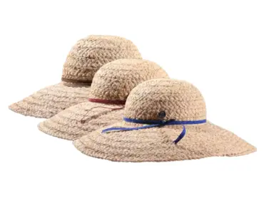 Raffiahut mit breiter Krempe in Natur mit Bastband in Nougat, Bourgund oder Royalblau