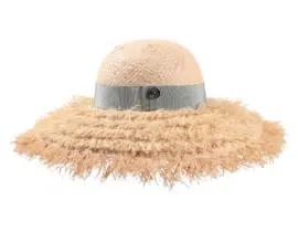 Damen Sommerhut Cloche mit fransiger Krempe aus Weizenstroh und mintfarbenem Hutband