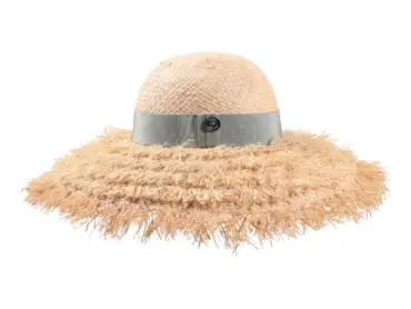Damen Sommerhut Cloche mit fransiger Krempe aus Weizenstroh und mintfarbenem Hutband