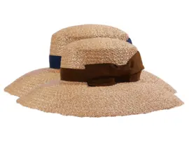 Sommerhut Damen aus Florentiner Stroh mit breitem Rand und Rebsband mit Schleife