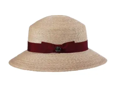 Damen Sommerhut aus superfeinem Weizenstroh mit bordeauxfarbenem Band