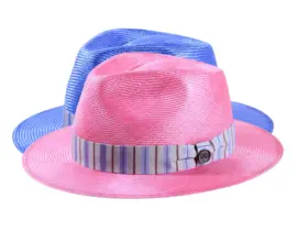 Sommerhut Fedora-Traveler Parasisol in Pink oder Gucci Blau mit gestreiftem Seidenband