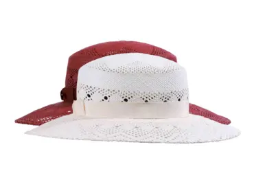 Sommerhut Cloche ventiliert aus Panamastroh in Weiß und Bordeaux