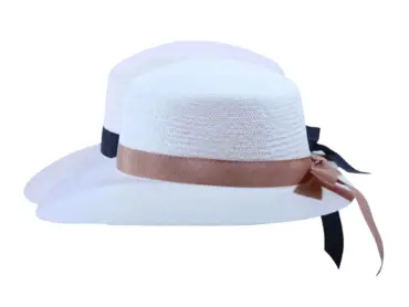 Sommerlicher Damenhut „Liegestuhlhut Panama“ aus Panamastroh mit Rebsband in Beige oder Marine