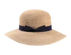 Flexibler Damen-Sommerhut aus Raffia mit marineblauer Masche