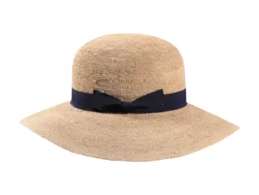 Flexibler Damen-Sommerhut aus Raffia mit marineblauer Masche