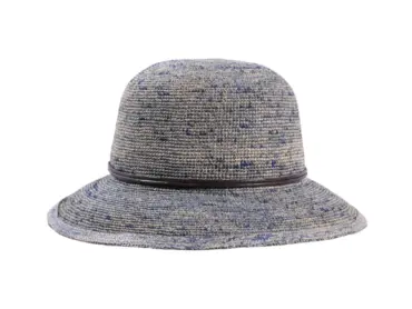 Damen Sommerhut Cloche Raffia Crochet farbig aus 100% Raffia mit brauner Lederschnur.