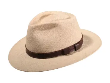 Fedora-Hut aus Twisted Panama mit Lederband in Naturfarbe