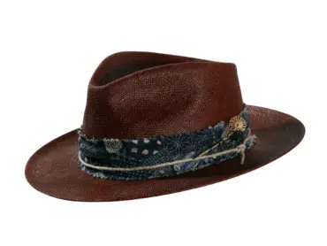 Panamahut Rugged-Brisa Natur & Dunkelbraun mit Japan Navy Garnitur