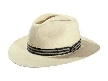 Panamahut Fedora City natur mit gestreiftem Leinenband
