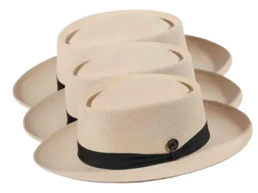 Panamahut Fedora Spanier Style naturfarben mit braunem, marineblauem oder petrolfarbenem Hutband