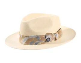 Panamahut Fedora mit floralem Hutband aus Naturstroh