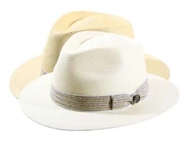 Panamahut Fedora-Traveler aus echtem Panama-Stroh mit gestreiftem Leinenband