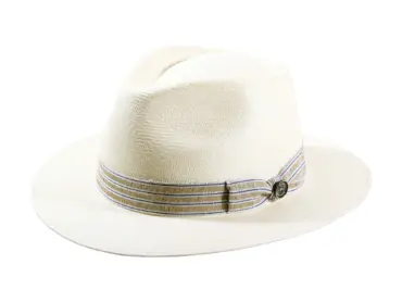 Panamahut Fedora-Traveler aus echtem Panama-Stroh mit gestreiftem Leinenband