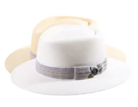 Panamahut Fedora naturfarben mit gestreiftem Hutband