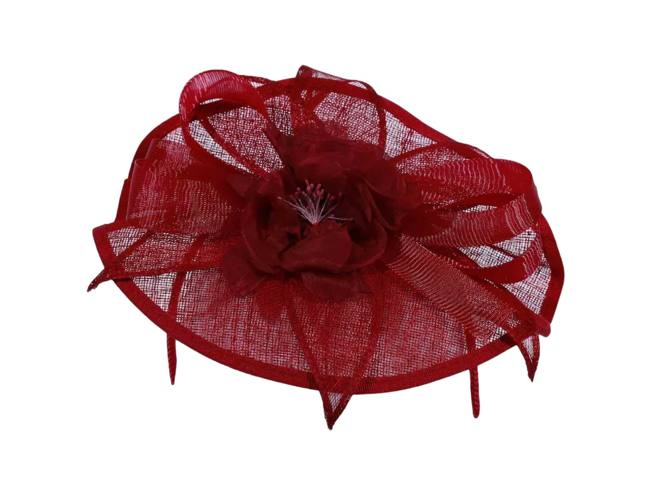 Fascinator mit Masche aus Sisal in Rubin.