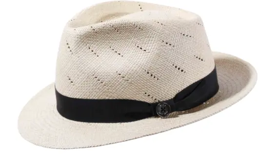 Panamahut Trilby mit Lüftungslinien und marineblauem Band
