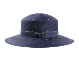 Damenhut Cloche aus Panama mit Jeansband und weißen Punkten