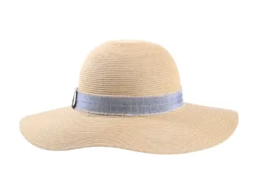 Damen Sommerhut Cloche Fino in Mittelbeige mit Leinenband in Jeansblau.