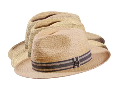 Strohhut Fedora Bogart Raffia mit gestreiftem Leinenband in Gold, Olive oder Navy