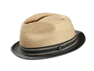 Strohhut Player aus Raffia mit Stoffrand und Leinenband